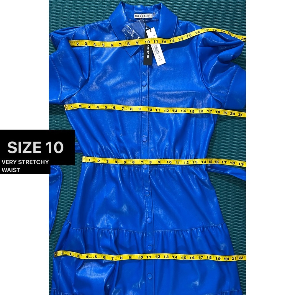 Alice + Olivia Miranda Sapphire Blue Vegan Leather Button Front Tiered Dress - Picture 13 of 16